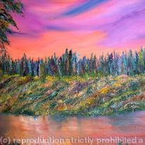 lakeside forest at dusk
