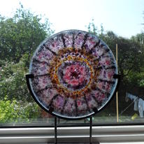 Bronze and Purple Fused Glass Sculpture