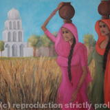 Punjabi Village Girls - painting in acrylic on canvas
