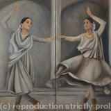 Kathak dancers - oil painting on canvas dyptych