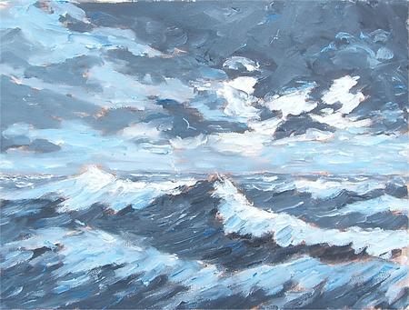 stormy sea with sunlit wavetops