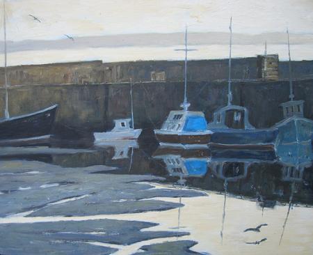 boats in anstruther harbour, low tide