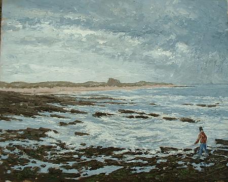 bamborough castle from seahouses, dull day[L]