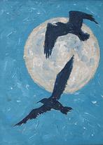 2 gulls against full moon