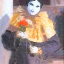 pierrot with yellow top, three quarter figure, venice carnival