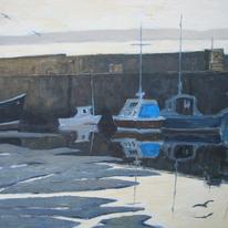 boats in anstruther harbour, low tide