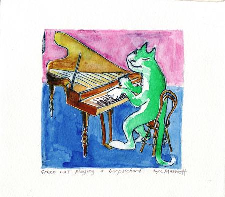 Green Cat Playing the Harpsichord