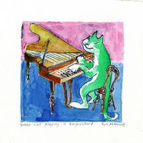 Green Cat Playing the Harpsichord