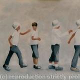 Six White Hats - Oil on board
