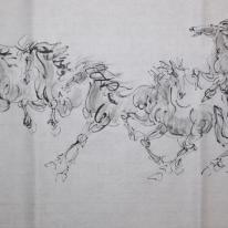 7 horses jumping and flying