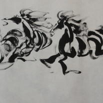 6 horses heading towards west