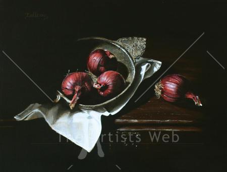 Still life with red onions