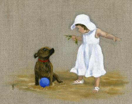 Girl and Dog Playing