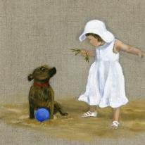 Girl and Dog Playing