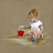 girl with red bucket