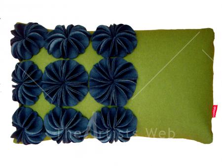 green and blue/grey raised disc cushion