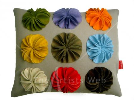 multicoloured raised disc cushion
