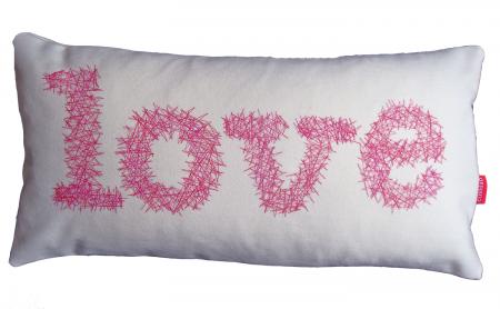 red and pink sketchy LOVE cushion