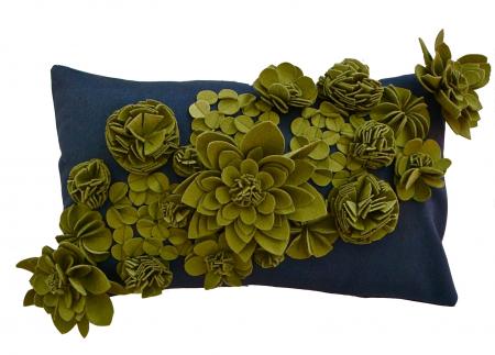 sage green and thunder blue floral cushion
