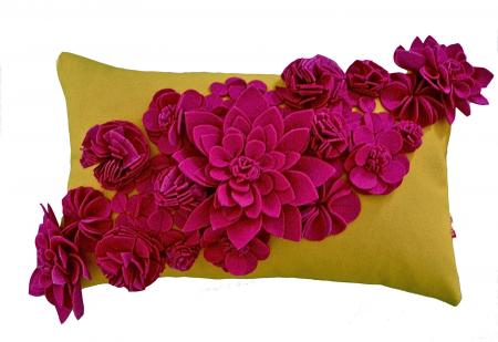fuchia and yellow floral cushion