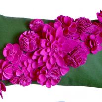 pink and green floral cushion
