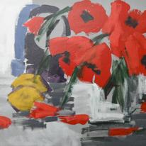 poppies and clock with lemons