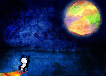 Girl and Rainbow Moon
