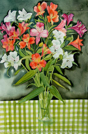 Freesias on gingham