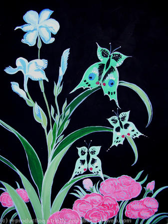 Blue iris with butterflies
