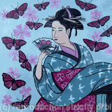 Giesha with butterflies - Acrylic and Indian ink on paper