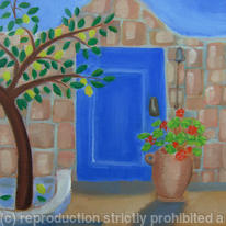 Blue Door with Lemon Tree