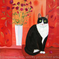 Cat with Carnations