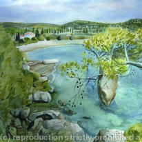 Beach with pine trees