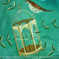 Gilded Cage with songthrush