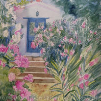 Door with Oleander and Geraniums