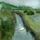 Summer river with swan