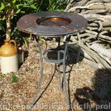 Deco, bird font - Slate, mixed glass and copper detail on galvanised wrought iron base
