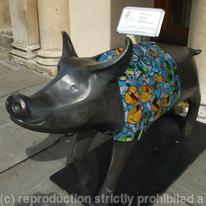 Pig in Clover decorated sculpture at the Assembly Rooms in Bath