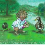 Feeding the ducks - chalk pastels on board