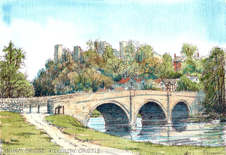 Dinham Bridge and Ludlow Castle Ludlow Shropshire, greeting card