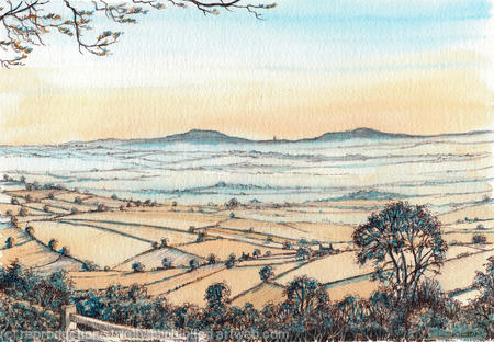 Abberley from Clee Hill at dawn, greeting card