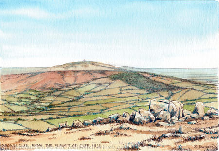 Brown Clee with the summit of Clee Hill with The Wrekin in the distance
