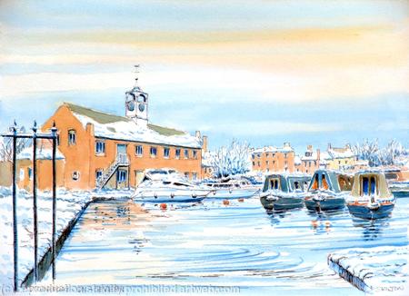 Stourport Canal Basin Worcestershire in winter greeting card