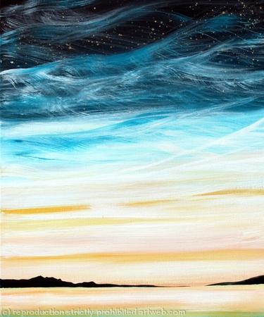 sunset with gold stars print on greeting card