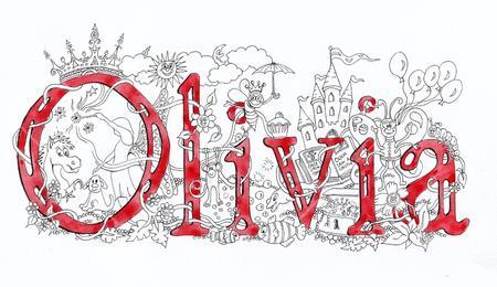 Olivia name art greeting card or invitation card