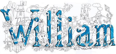 William name art ( darker) or illustration pack of 5 small greeting cards with enbvelopes