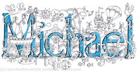 Michael name art or illustration, pack of 5 small greeting cards with enbvelopes