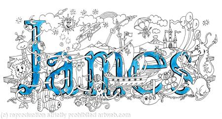 James name art pack of 5 small cards with envelopes