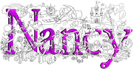 Nancy name art ( purple) children's design. pack of 5 small cards 
