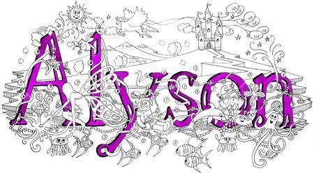 Alyson Name art greeting  card ( your short message can be added free)